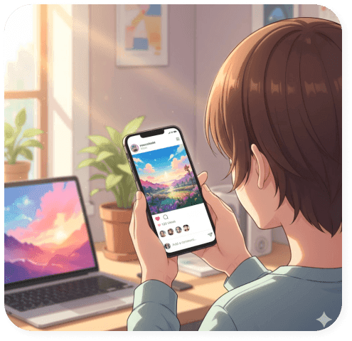 Share hasil kemasan anime versimu ke media sosial.